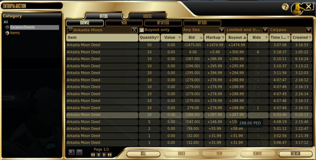 Calypso auction window