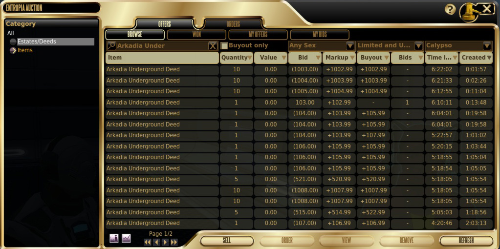 Calypso auction window Calypso auction window