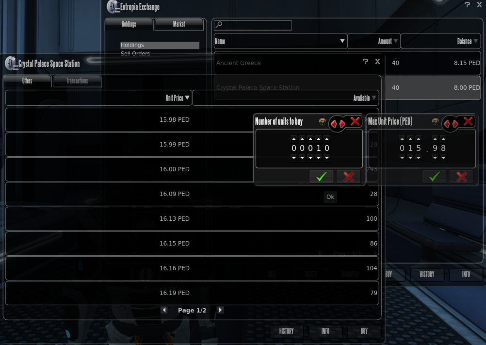 Number of units to buy window Number of units to buy window