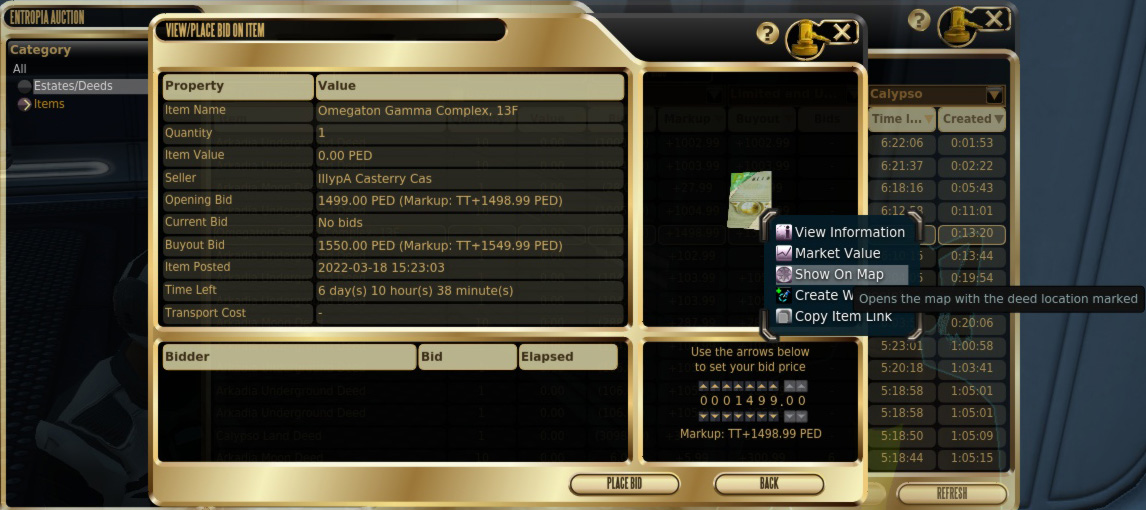 Calypso auction window