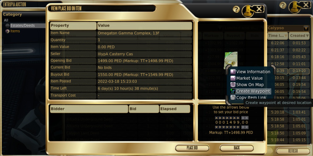 Calypso auction window