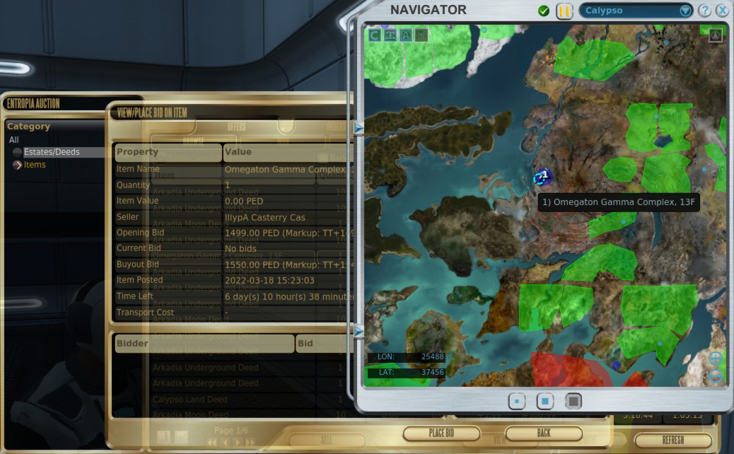 Calypso auction window